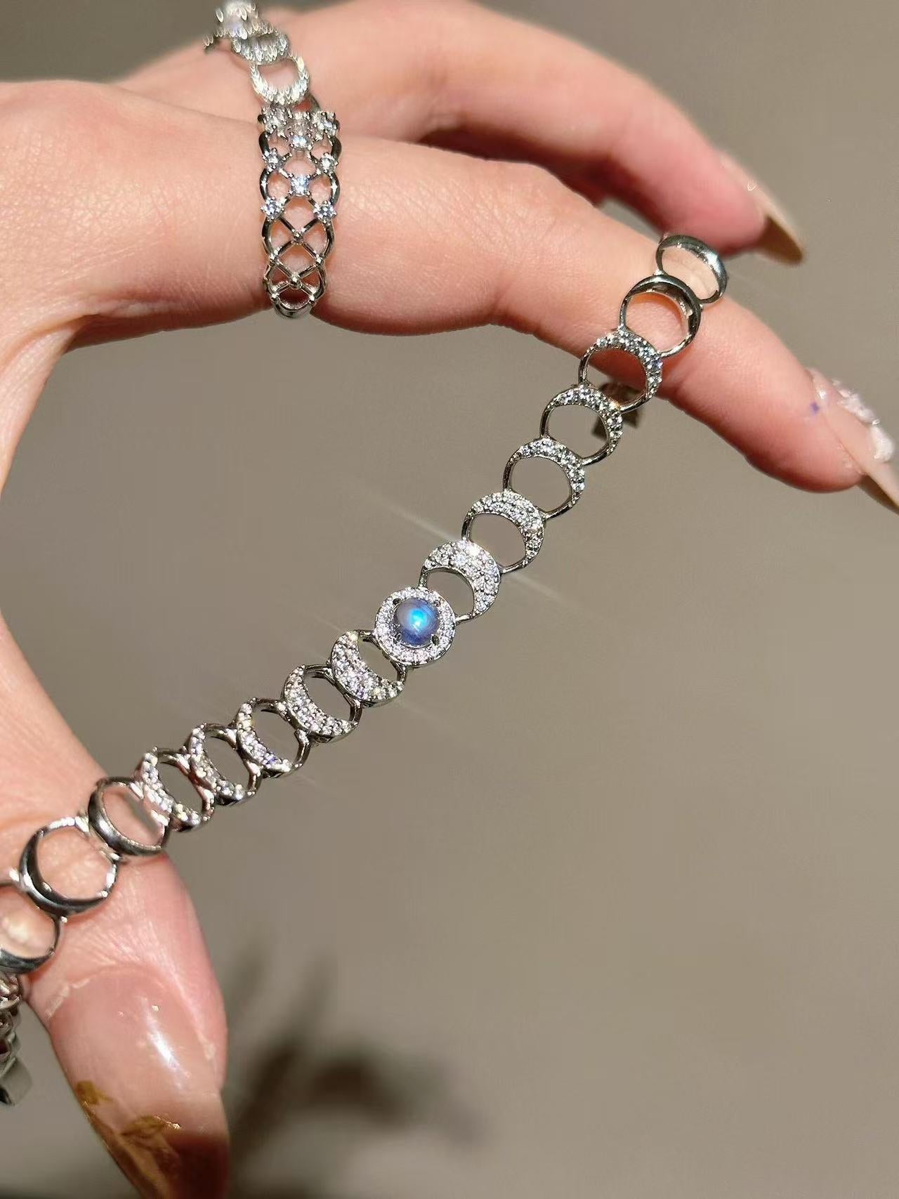 Divine Moon Phase & Blue Flash Moonstone Bracelet