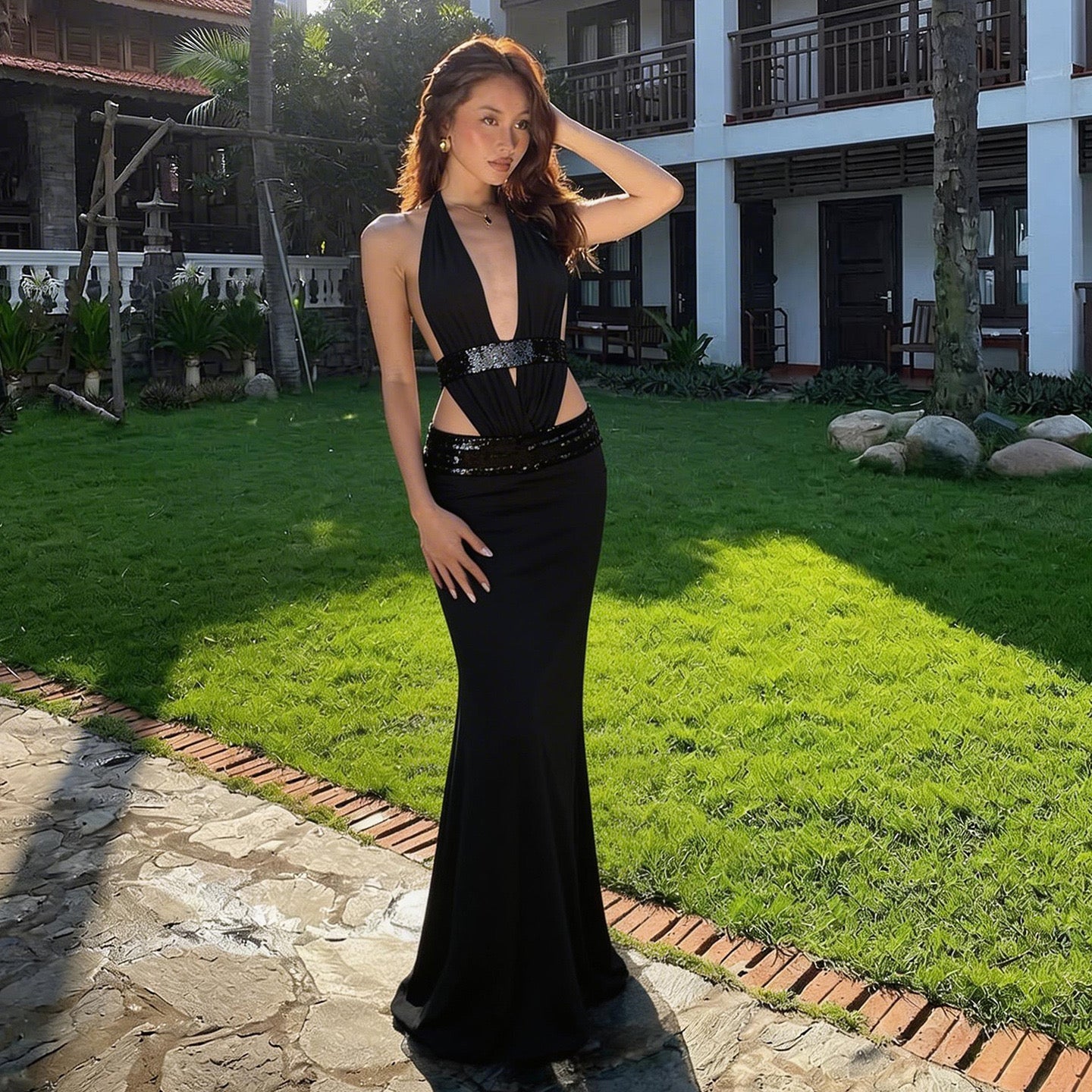 Midnight Allure Cut-Out Maxi Dress