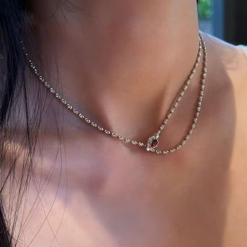 The 'Emerald Serpent's Kiss' Layered Snake Chain Necklace