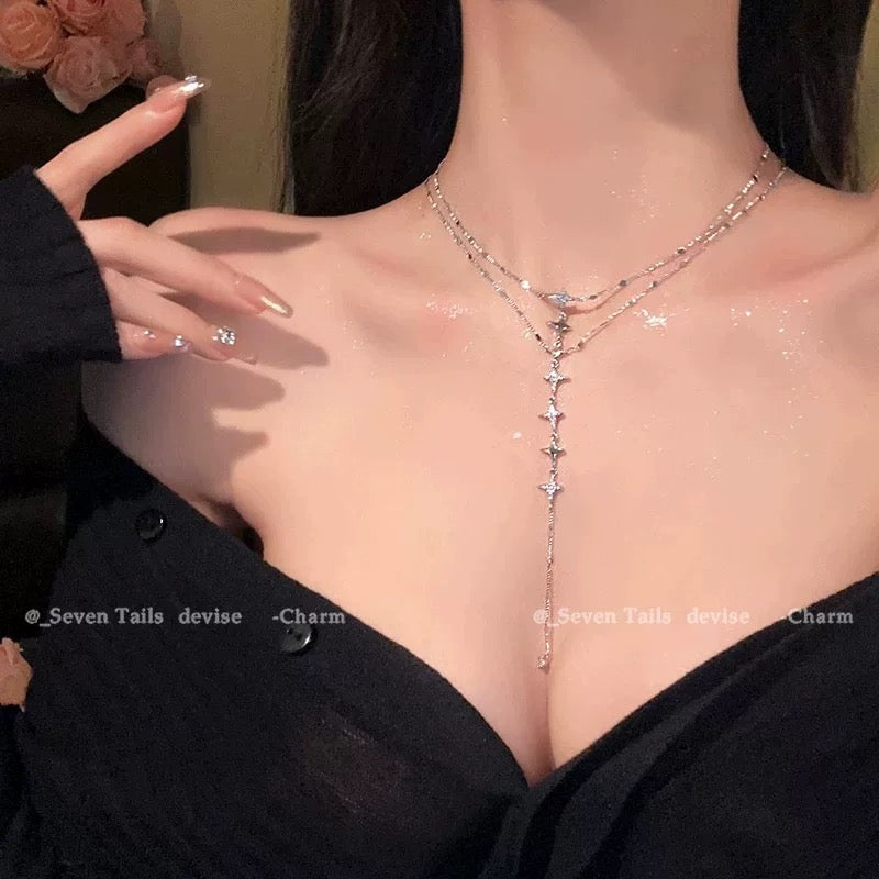 Ethereal North Star Y-Necklace - Silver Dainty Star Layered Body Chain