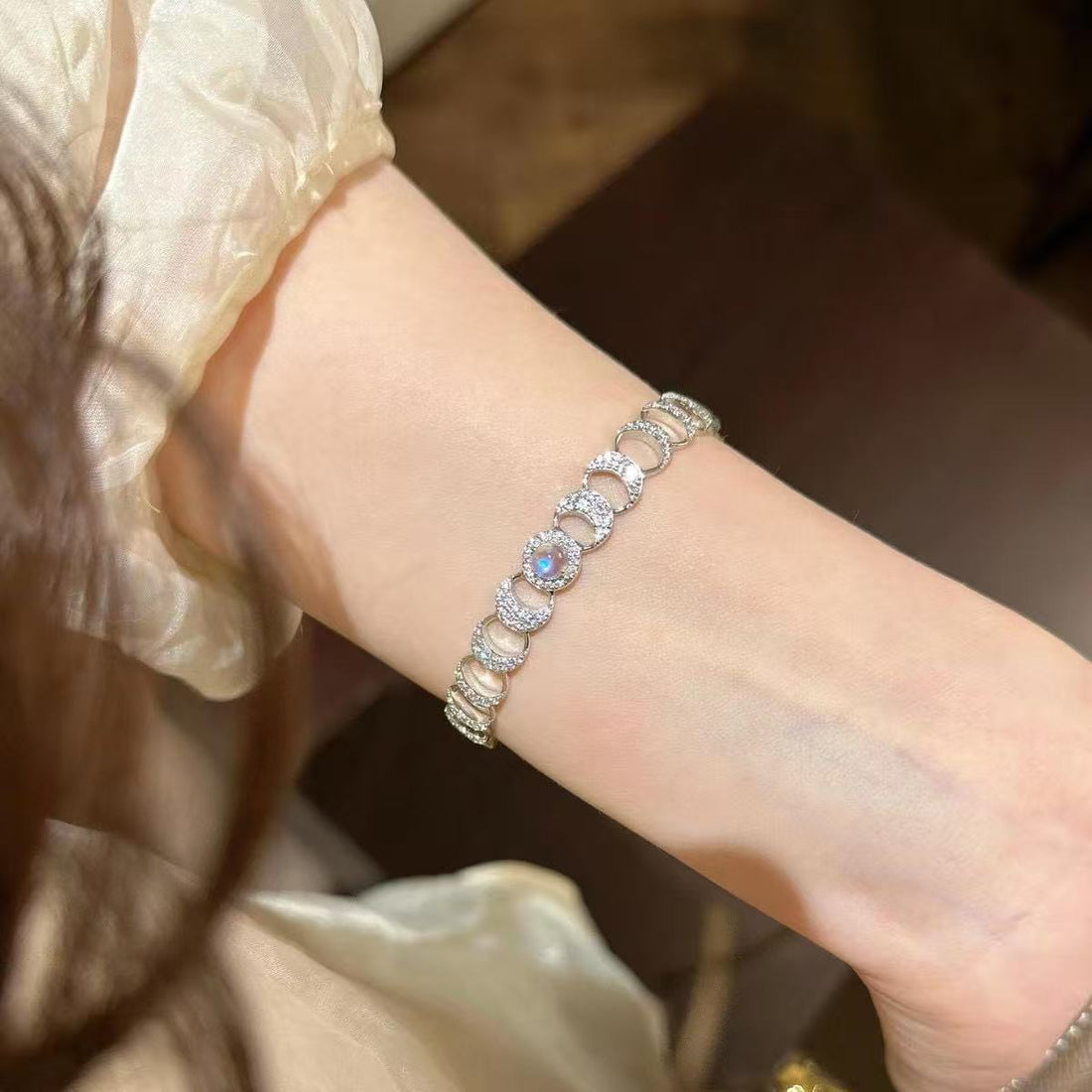 Divine Moon Phase & Blue Flash Moonstone Bracelet