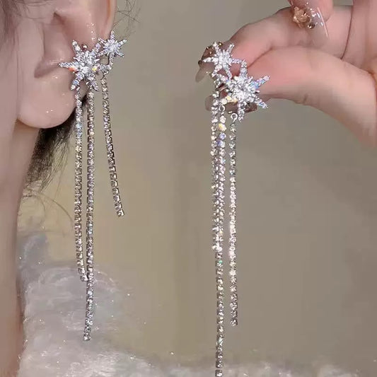 Gothic Silver Cross Clip-on Earrings - No Pierce Starburst Bead Ear Clips