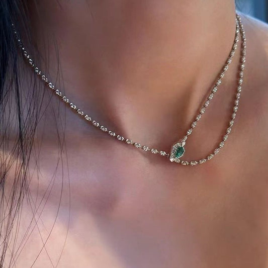 The 'Emerald Serpent's Kiss' Layered Snake Chain Necklace