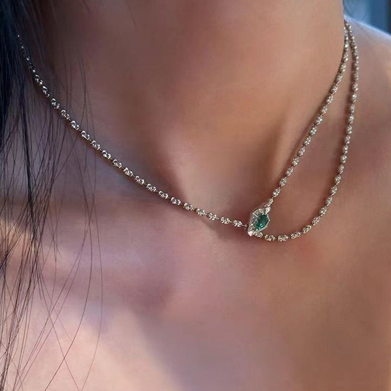 The 'Emerald Serpent's Kiss' Layered Snake Chain Necklace