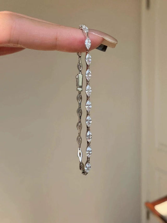 Marquise Cut Diamond Tennis Bracelet - Elegant Silver Wedding & Bridal Jewelry