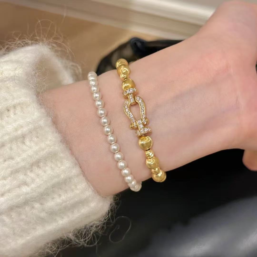 Gold Plate Pavé Diamond Horseshoe Bracelet
