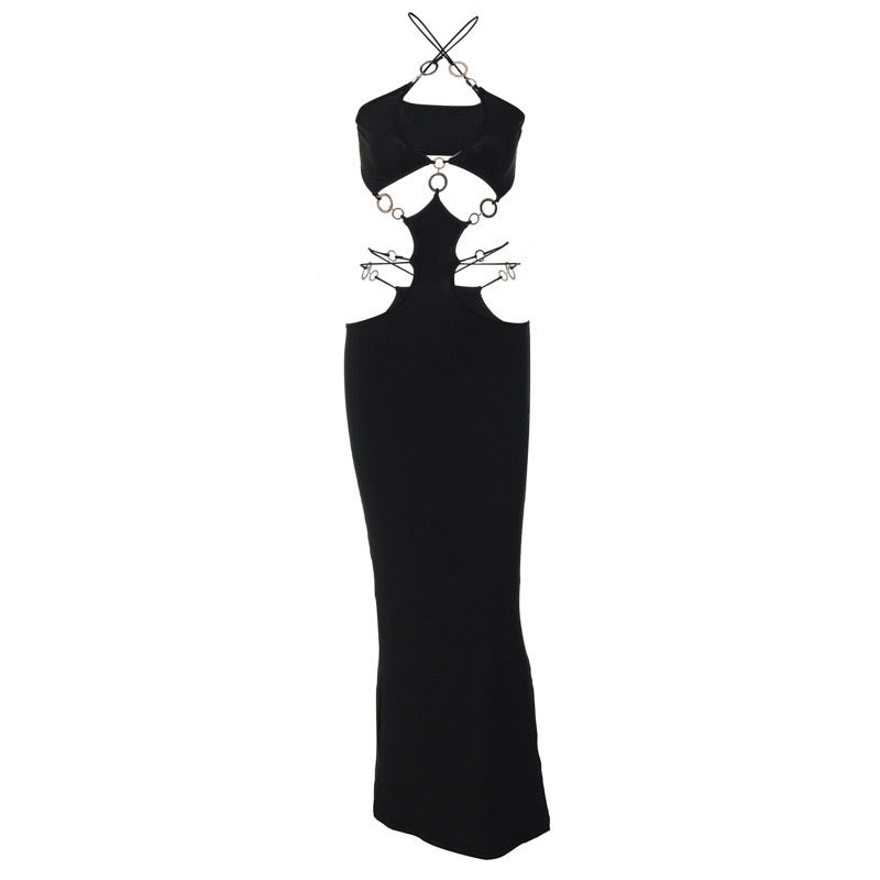 Midnight Halo Ring Cut-Out Maxi Dress