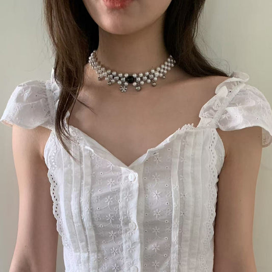 Multi-Layered Pearl Choker with Contrast Onyx Bead